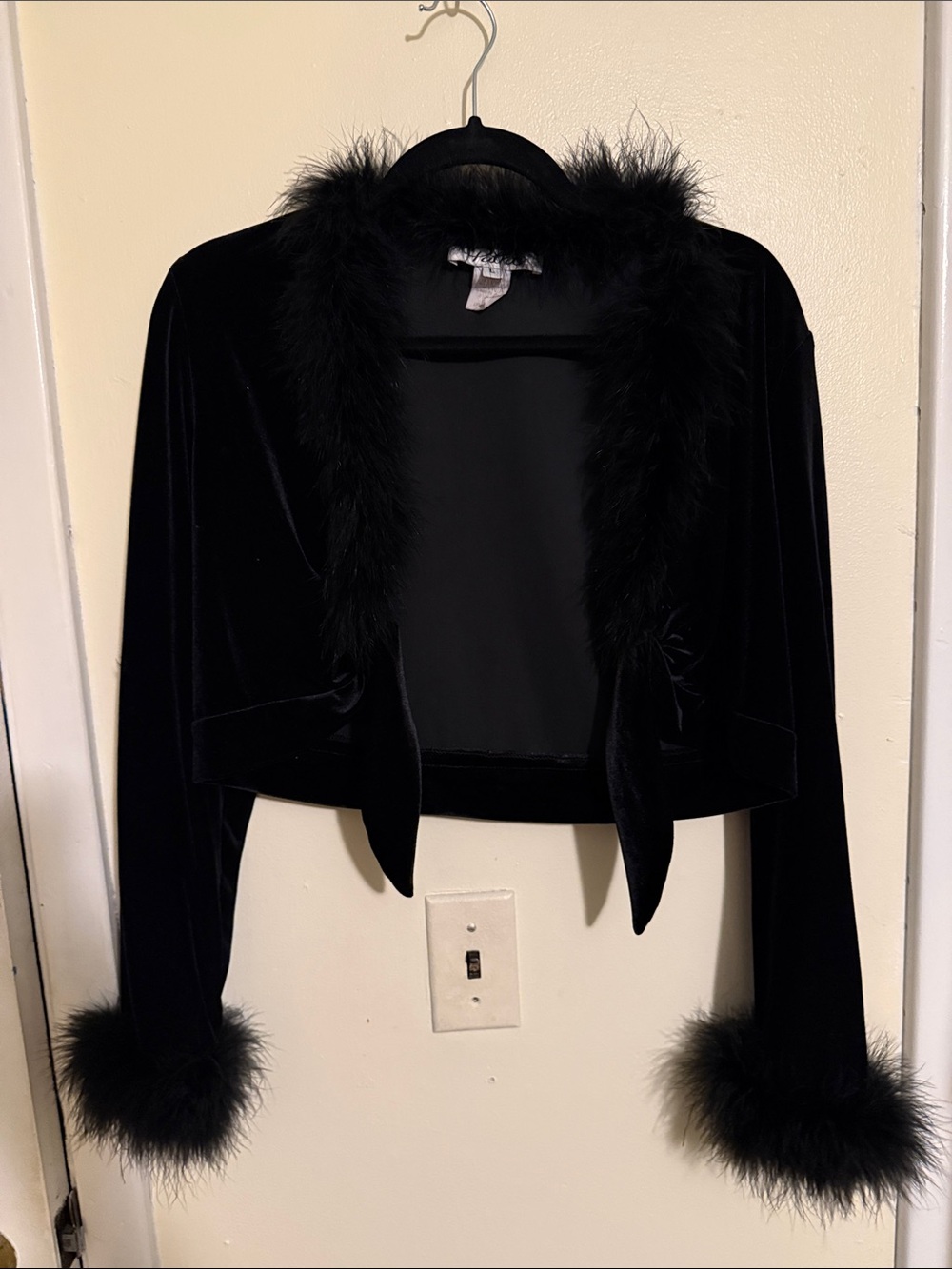 Black velvet feather trim whimsigoth shrug